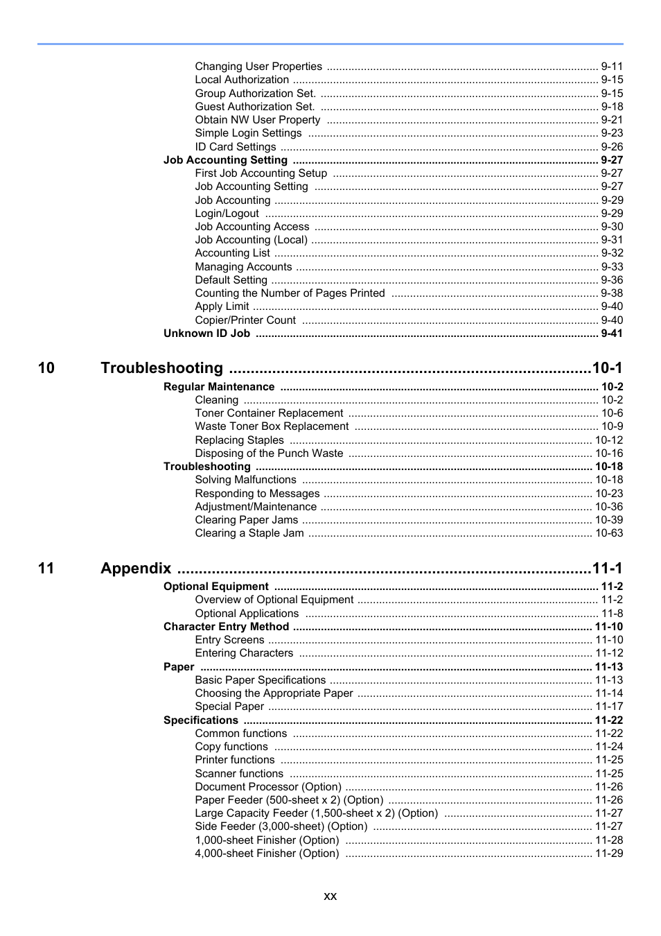 10 troubleshooting -1, 11 appendix -1 | TA Triumph-Adler 3555i User Manual | Page 21 / 550