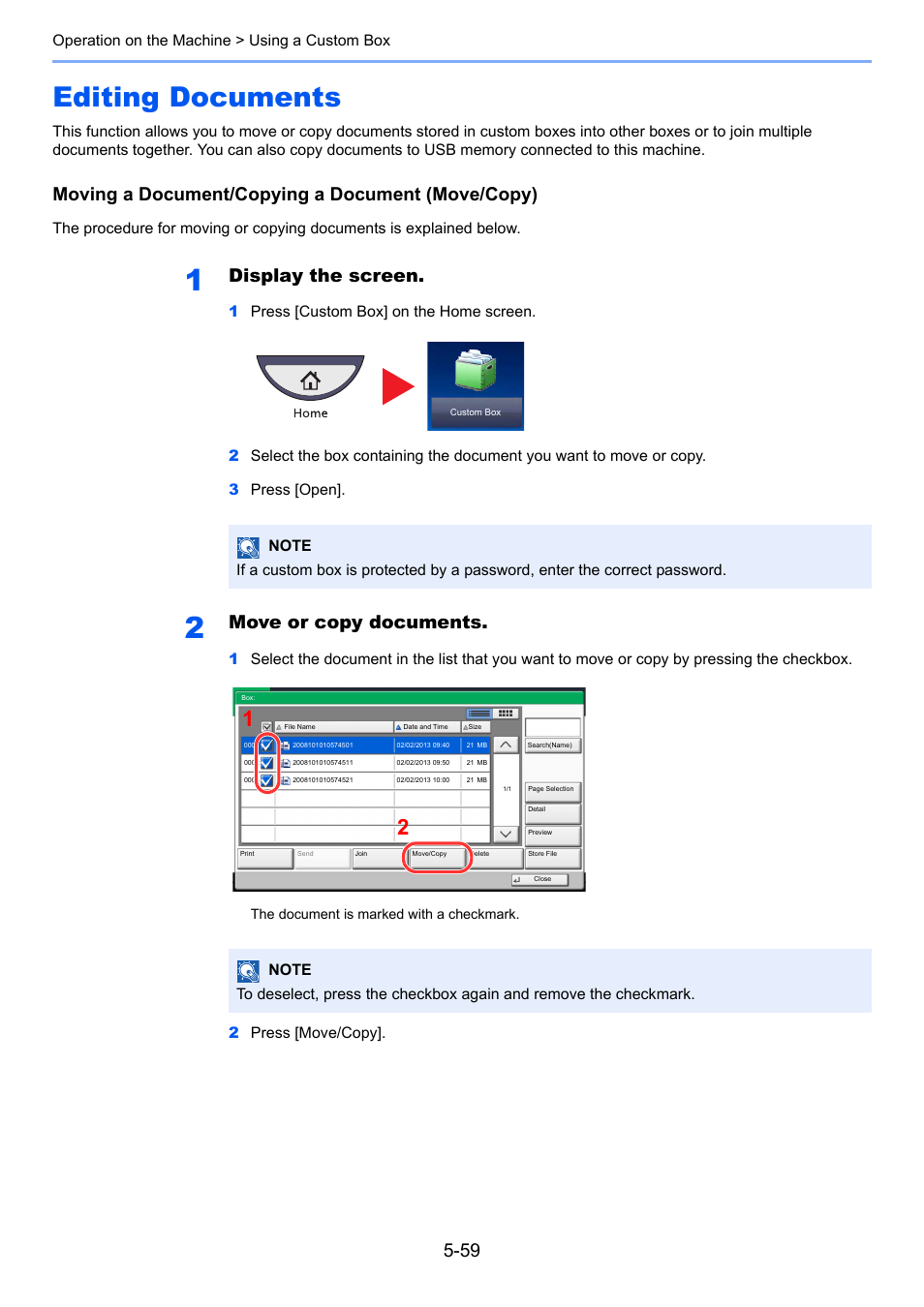 Editing documents, Editing documents -59, Moving a document/copying a document (move/copy) | Display the screen, Move or copy documents | TA Triumph-Adler 3555i User Manual | Page 233 / 550