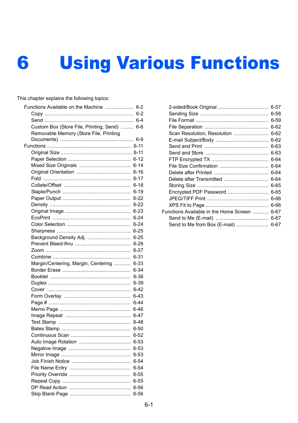 6 using various functions, Using various, Using various functions | Using various functions -1, 6using various functions | TA Triumph-Adler 3555i User Manual | Page 249 / 550