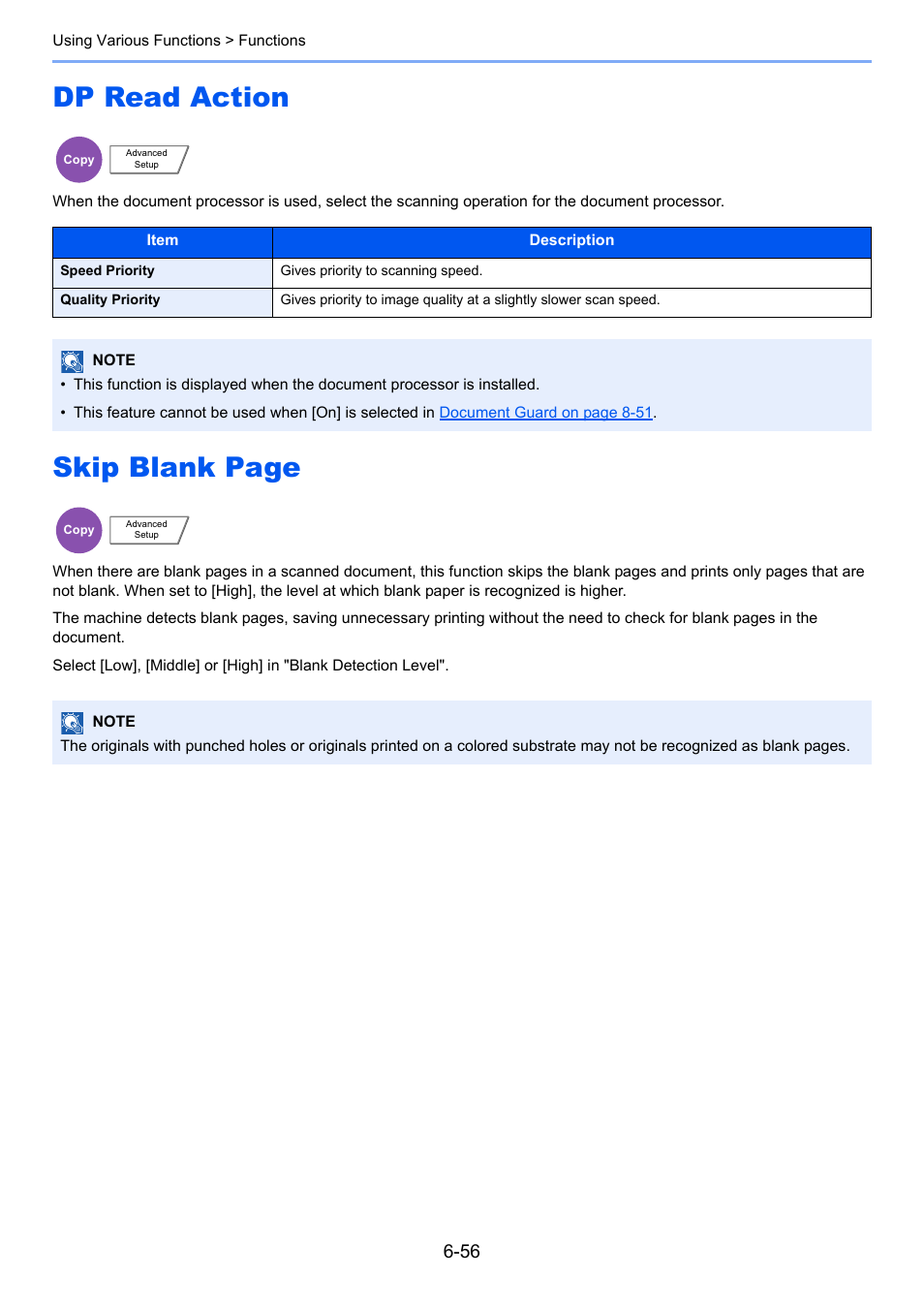 Dp read action, Skip blank page | TA Triumph-Adler 3555i User Manual | Page 304 / 550