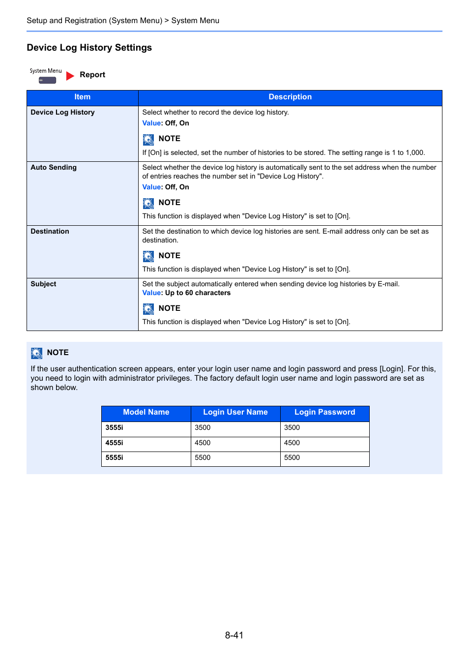 Device log history settings | TA Triumph-Adler 3555i User Manual | Page 377 / 550