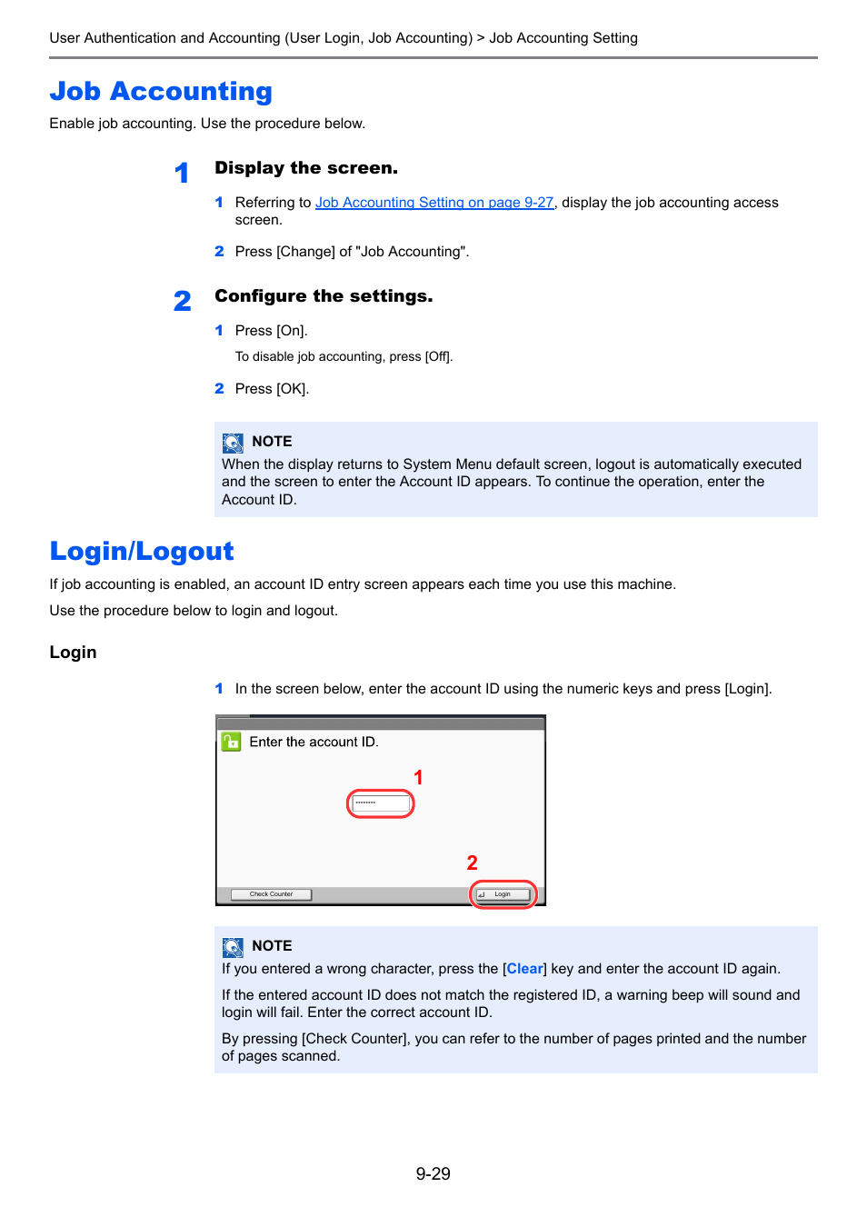 Job accounting, Login/logout, Job accounting -29 login/logout -29 | Printing quality and conduct mach | TA Triumph-Adler 3555i User Manual | Page 425 / 550