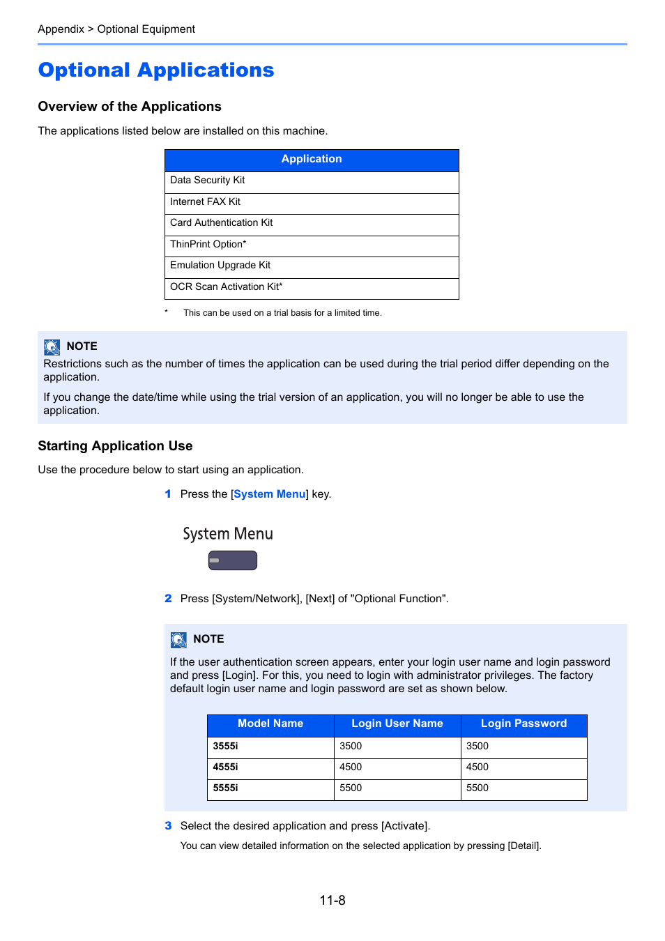 Optional applications, Optional applications -8, Overview of the applications | Starting application use | TA Triumph-Adler 3555i User Manual | Page 512 / 550