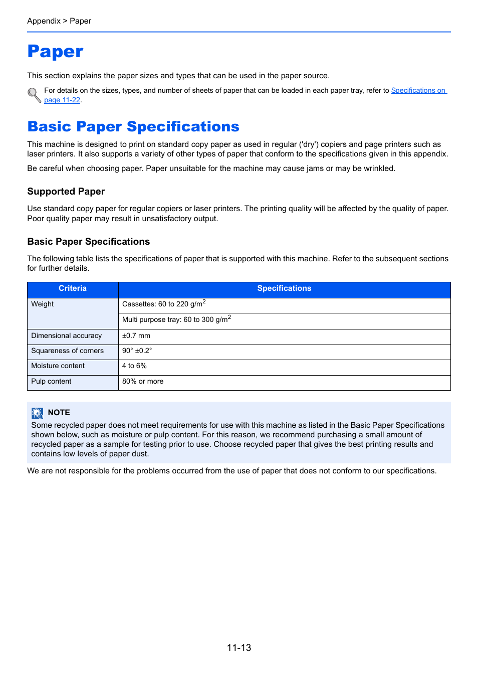Paper, Basic paper specifications, Paper -13 | Basic paper specifications -13 | TA Triumph-Adler 3555i User Manual | Page 517 / 550