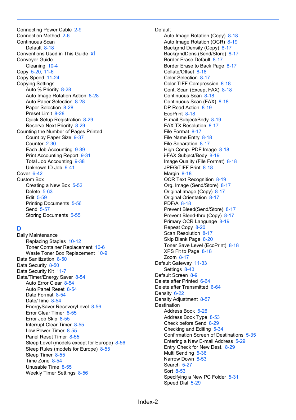 Index-2 | TA Triumph-Adler 3555i User Manual | Page 542 / 550