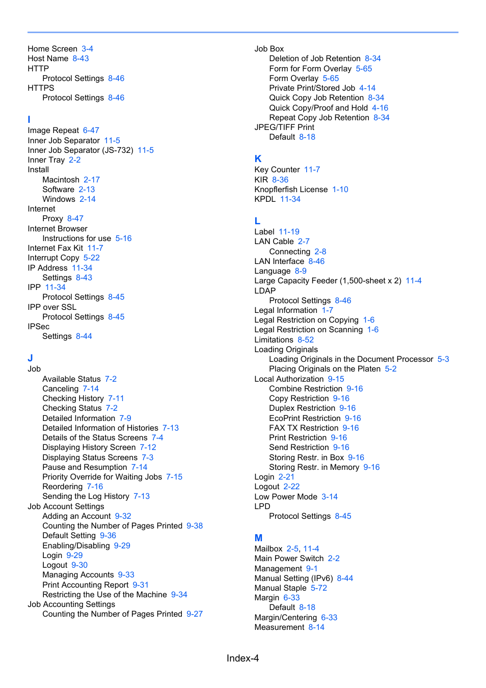 Index-4 | TA Triumph-Adler 3555i User Manual | Page 544 / 550