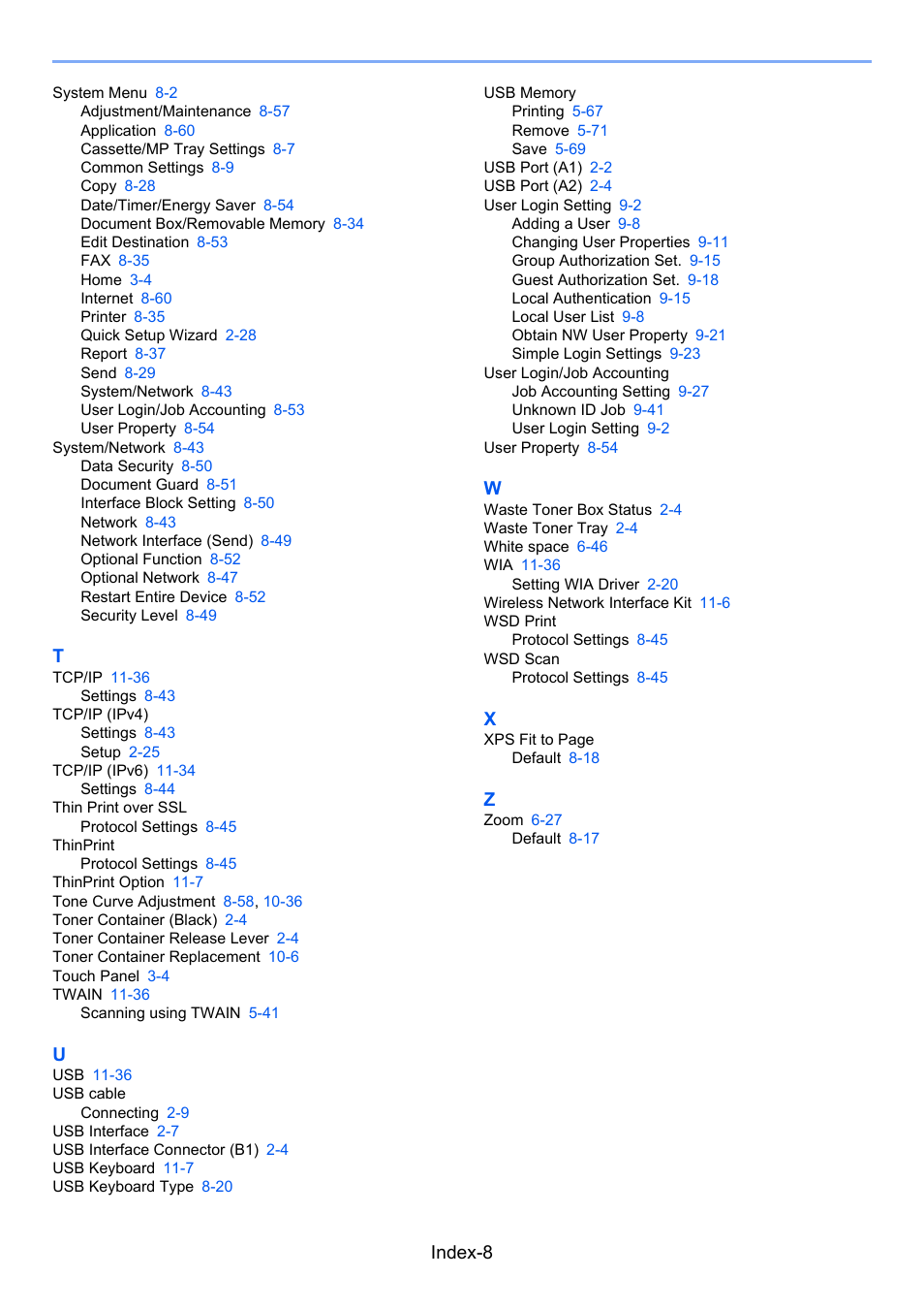 Index-8 | TA Triumph-Adler 3555i User Manual | Page 548 / 550