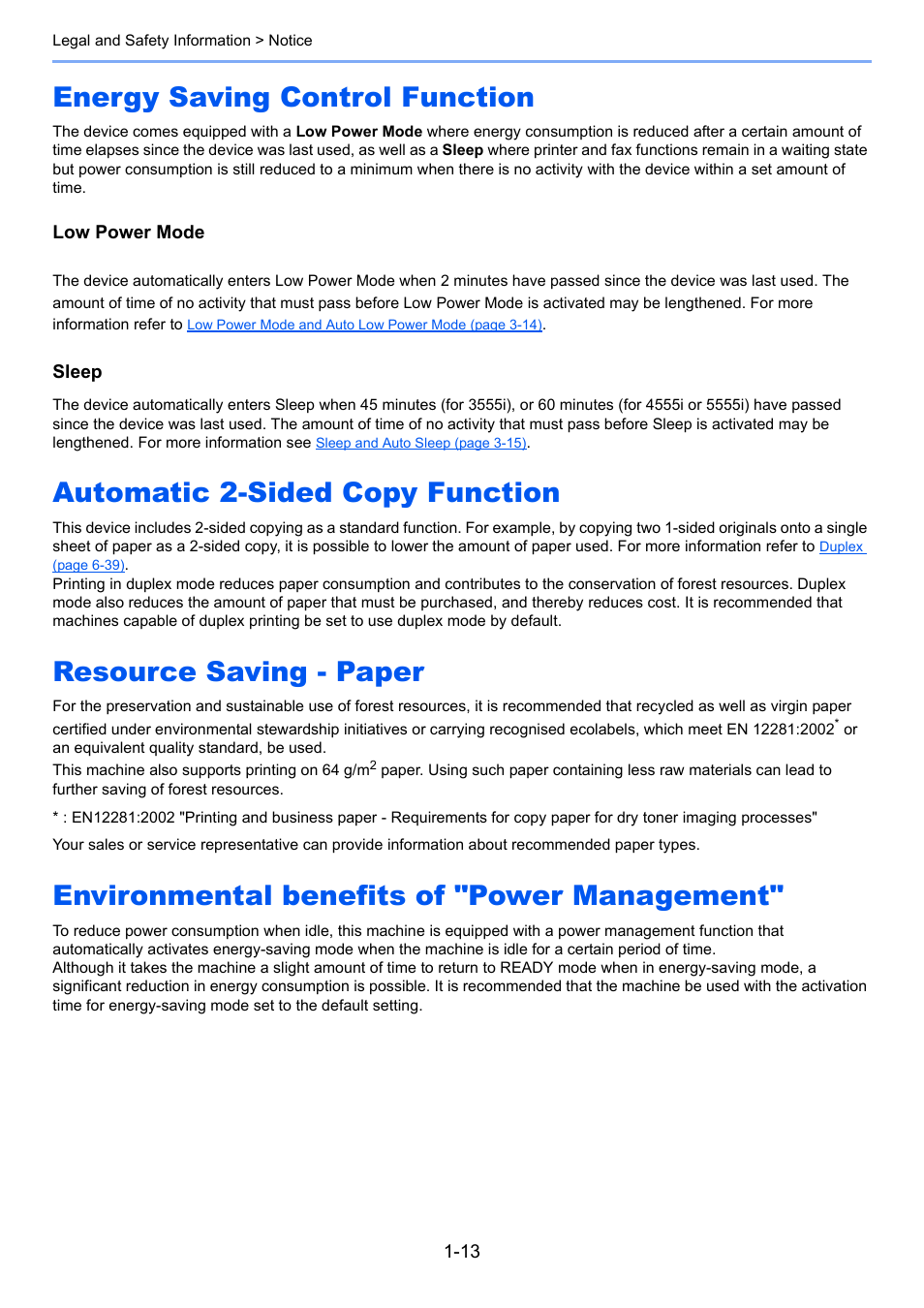 Energy saving control function, Automatic 2-sided copy function, Resource saving - paper | Environmental benefits of "power management | TA Triumph-Adler 3555i User Manual | Page 55 / 550