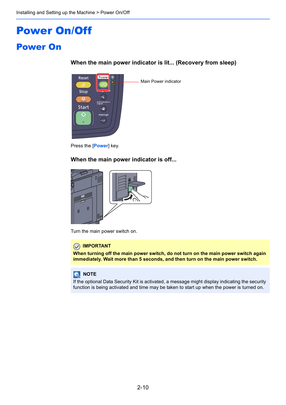 Power on/off, Power on, Power on/off -10 | Power on -10 | TA Triumph-Adler 3555i User Manual | Page 66 / 550