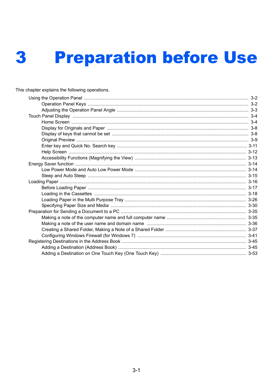3 preparation before use, Preparation before use, Preparation before use -1 | 3preparation before use | TA Triumph-Adler 6555i User Manual | Page 105 / 540