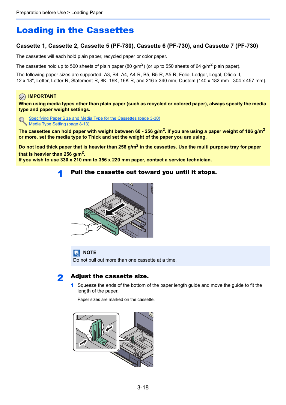 Loading in the cassettes, Loading in the cassettes -18 | TA Triumph-Adler 6555i User Manual | Page 122 / 540