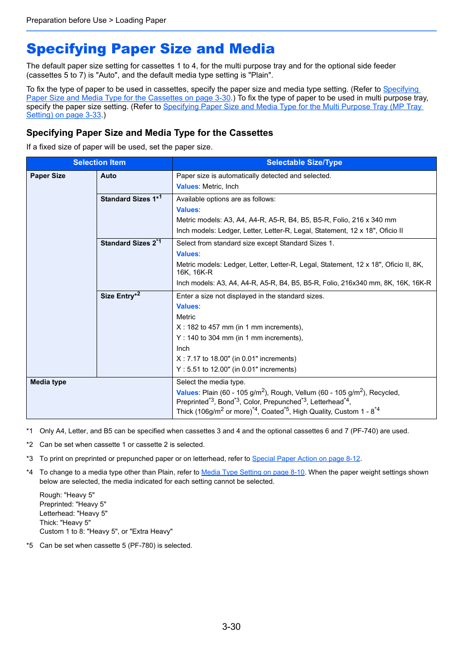 Specifying paper size and media, Specifying paper size and media -30 | TA Triumph-Adler 6555i User Manual | Page 134 / 540