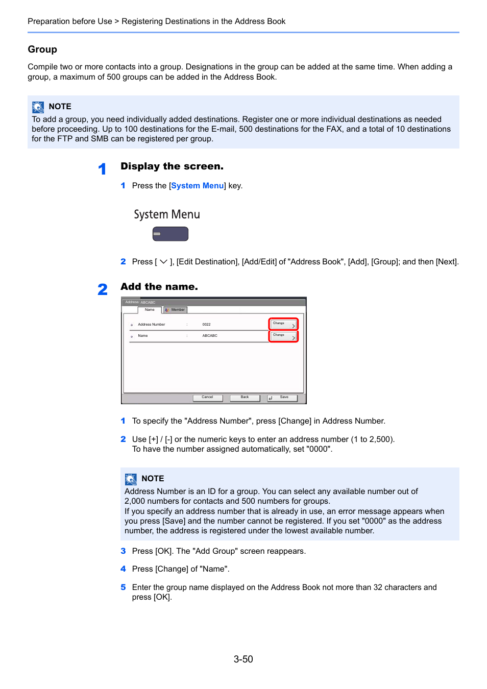 Group, Display the screen, Add the name | TA Triumph-Adler 6555i User Manual | Page 154 / 540