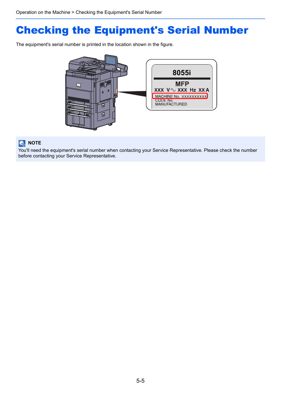 Checking the equipment's serial number, Checking the equipment's serial number -5, 8055i | TA Triumph-Adler 6555i User Manual | Page 181 / 540