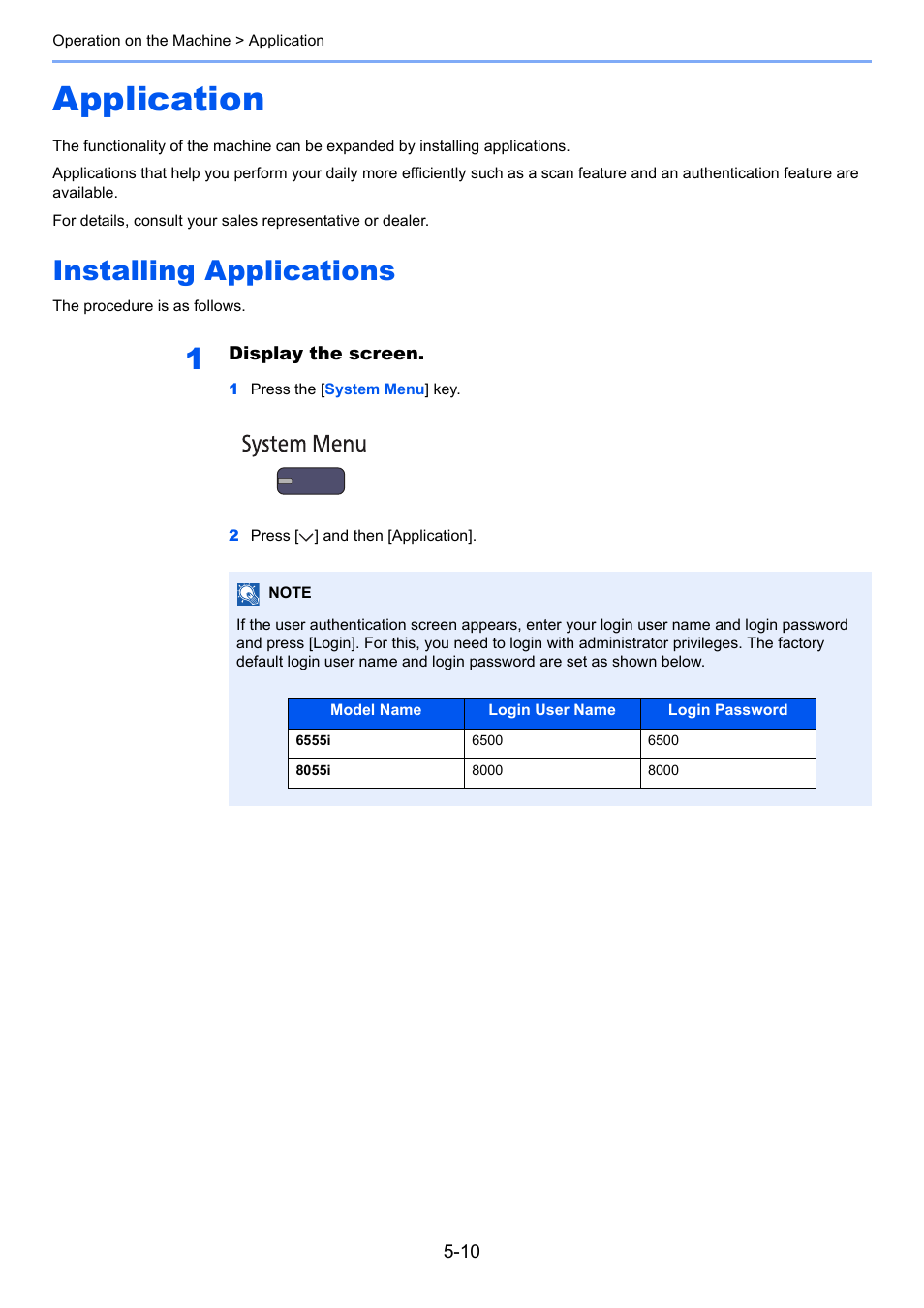 Application, Installing applications, Application -10 | Installing applications -10 | TA Triumph-Adler 6555i User Manual | Page 186 / 540