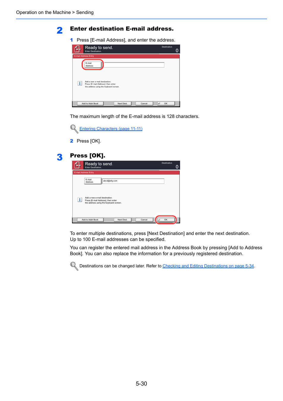 Enter destination e-mail address, Press [ok | TA Triumph-Adler 6555i User Manual | Page 206 / 540