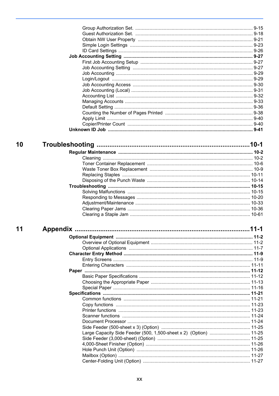 10 troubleshooting -1, 11 appendix -1 | TA Triumph-Adler 6555i User Manual | Page 21 / 540