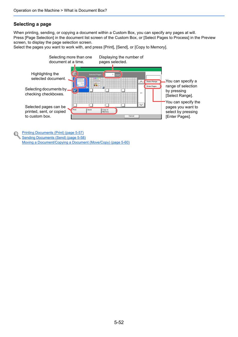 Selecting a page, Operation on the machine > what is document box | TA Triumph-Adler 6555i User Manual | Page 228 / 540