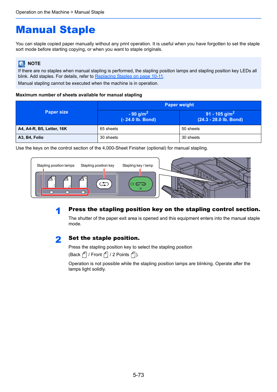 Manual staple, Manual staple -73 | TA Triumph-Adler 6555i User Manual | Page 249 / 540