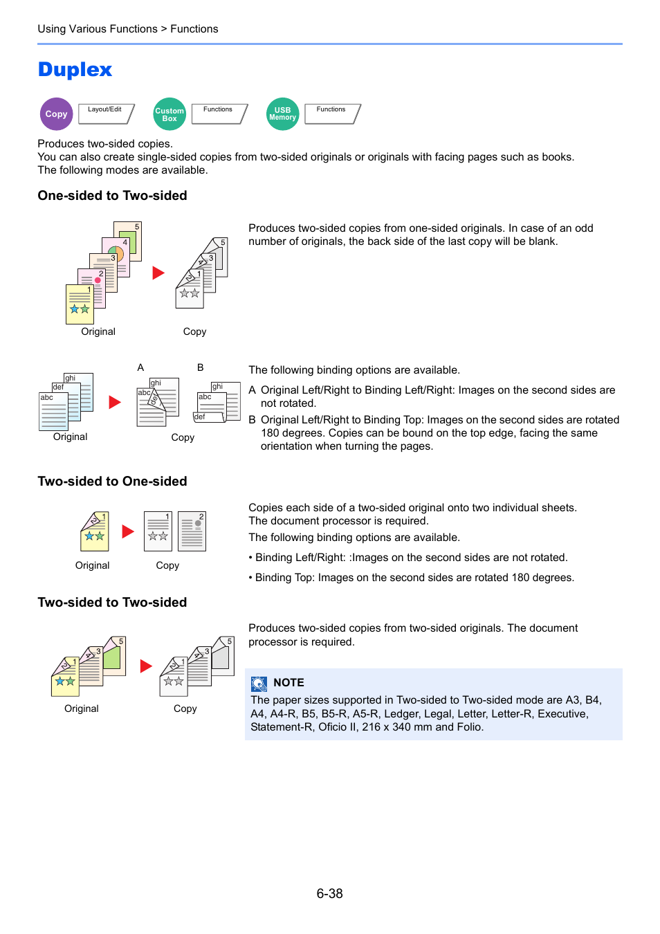 Duplex, Duplex -38, R to | One-sided to two-sided, Two-sided to one-sided, Two-sided to two-sided | TA Triumph-Adler 6555i User Manual | Page 288 / 540
