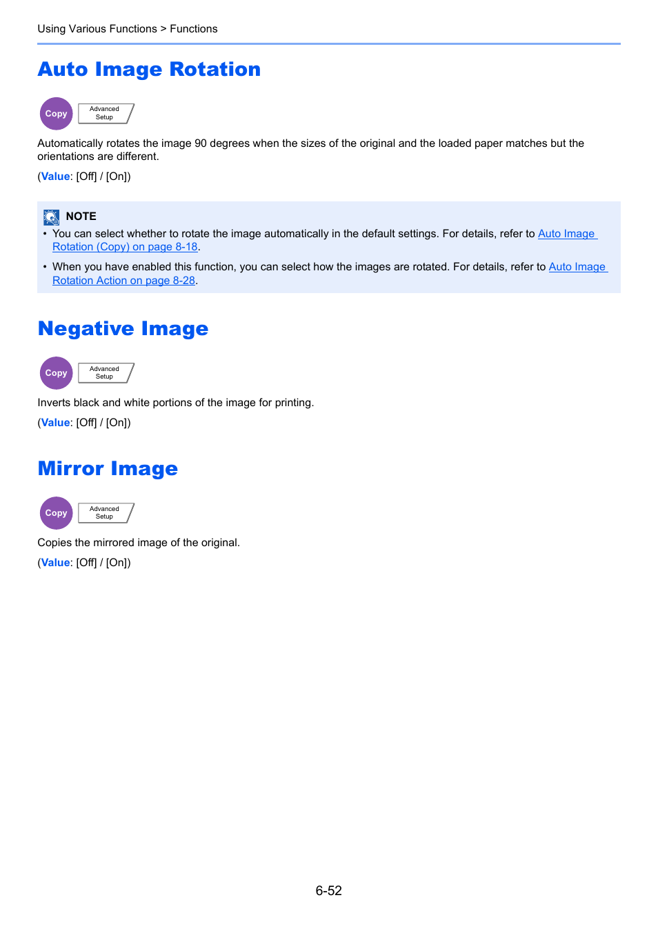 Auto image rotation, Negative image, Mirror image | TA Triumph-Adler 6555i User Manual | Page 302 / 540