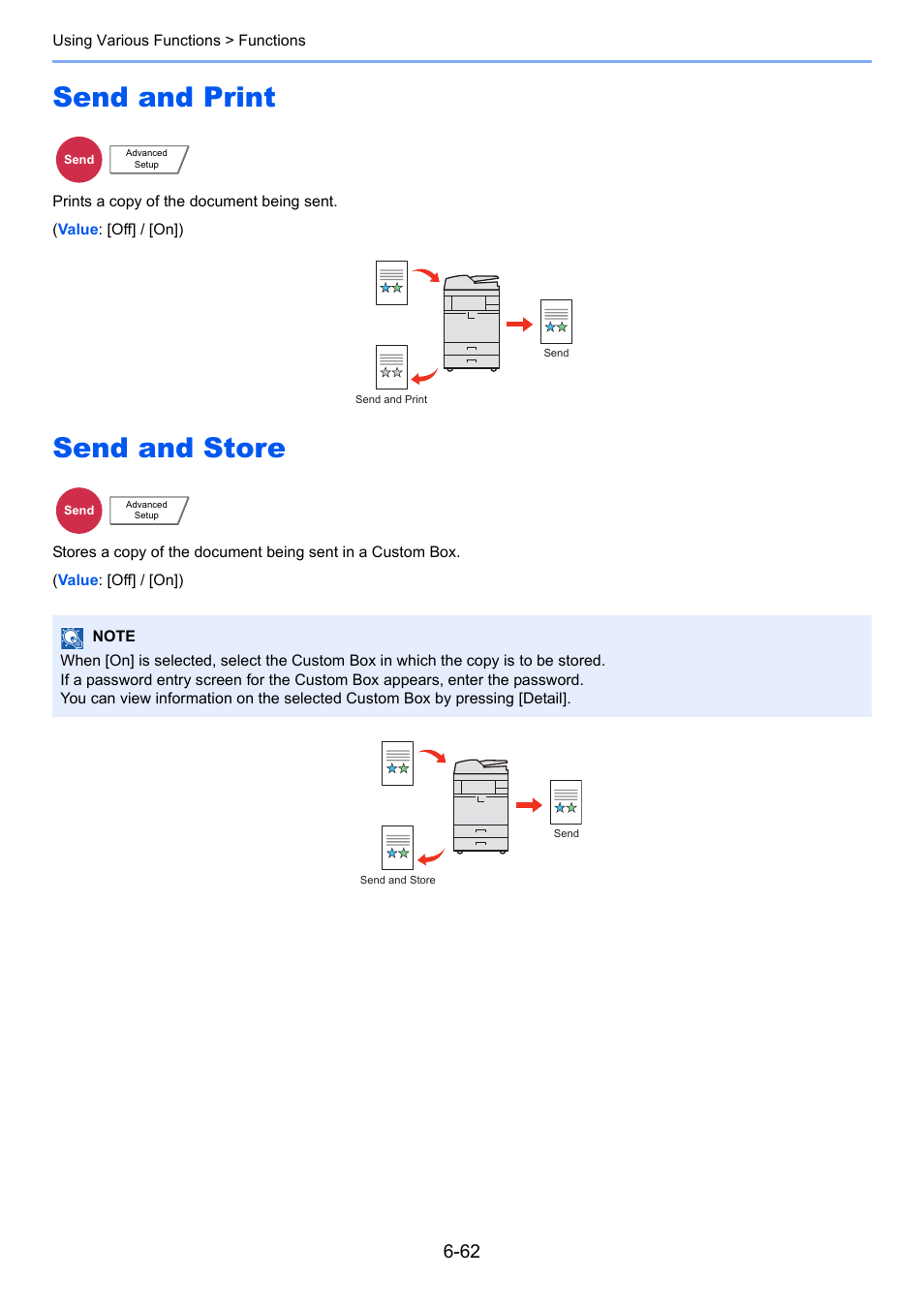 Send and print, Send and store, Send and print -62 send and store -62 | TA Triumph-Adler 6555i User Manual | Page 312 / 540