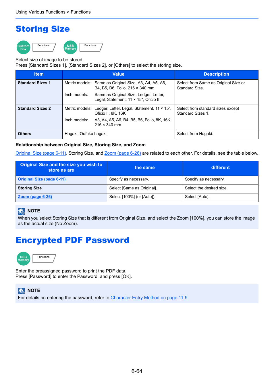 Storing size, Encrypted pdf password, Storing size -64 encrypted pdf password -64 | TA Triumph-Adler 6555i User Manual | Page 314 / 540