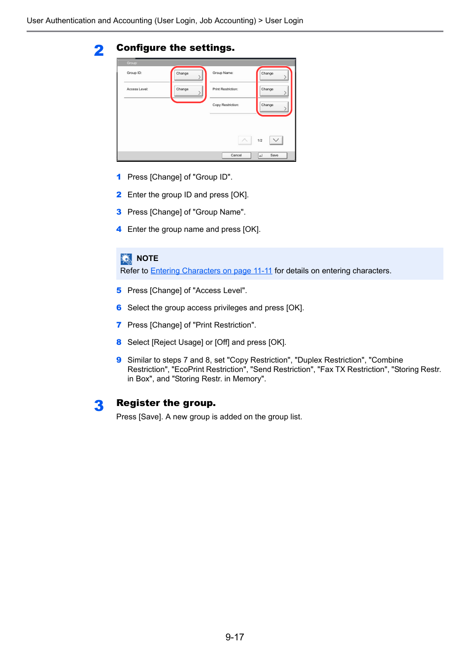 Configure the settings, Register the group | TA Triumph-Adler 6555i User Manual | Page 411 / 540
