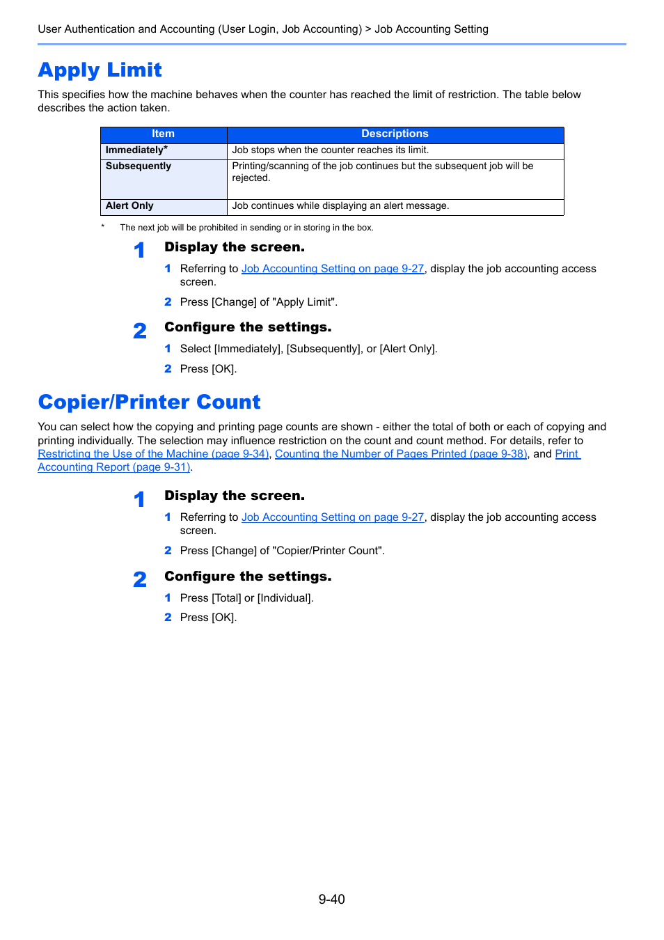 Apply limit, Copier/printer count, Apply limit -40 copier/printer count -40 | TA Triumph-Adler 6555i User Manual | Page 434 / 540