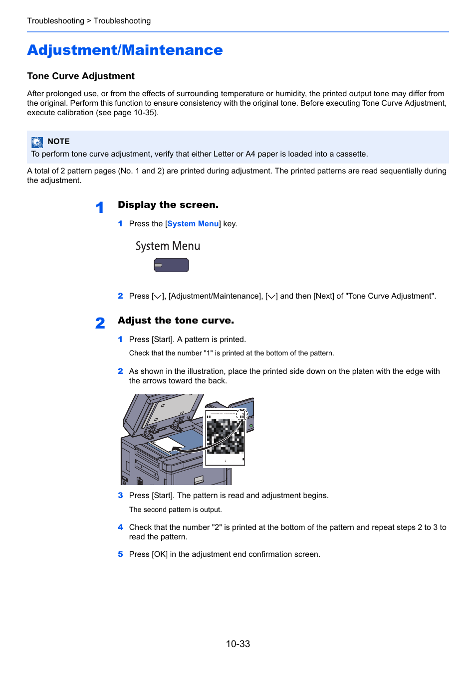 Adjustment/maintenance, Adjustment/maintenance -33, This calibration, use | Tone curve adjustment | TA Triumph-Adler 6555i User Manual | Page 469 / 540