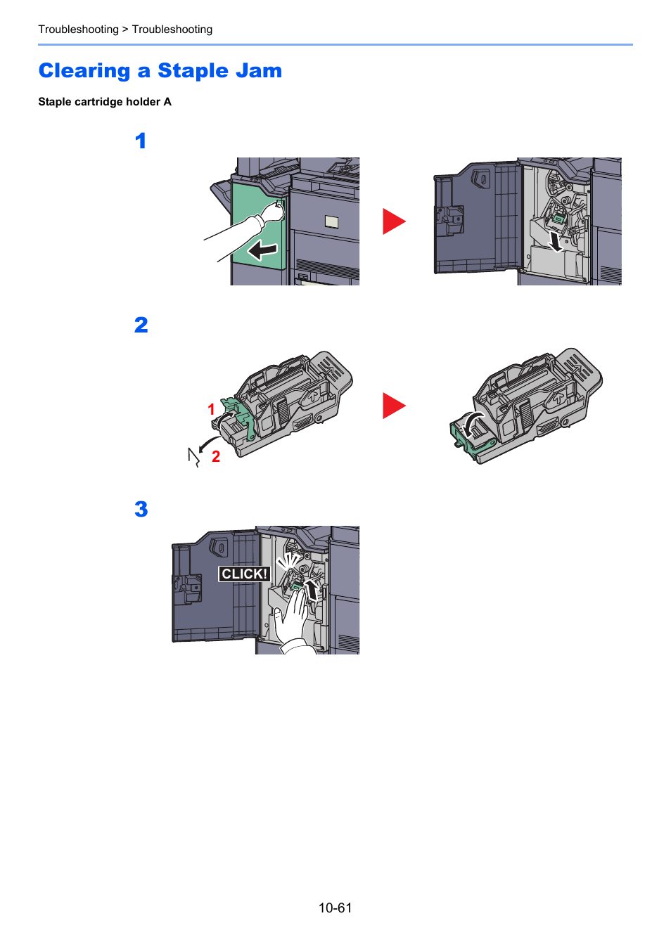 Clearing a staple jam, Clearing a staple jam -61 | TA Triumph-Adler 6555i User Manual | Page 497 / 540