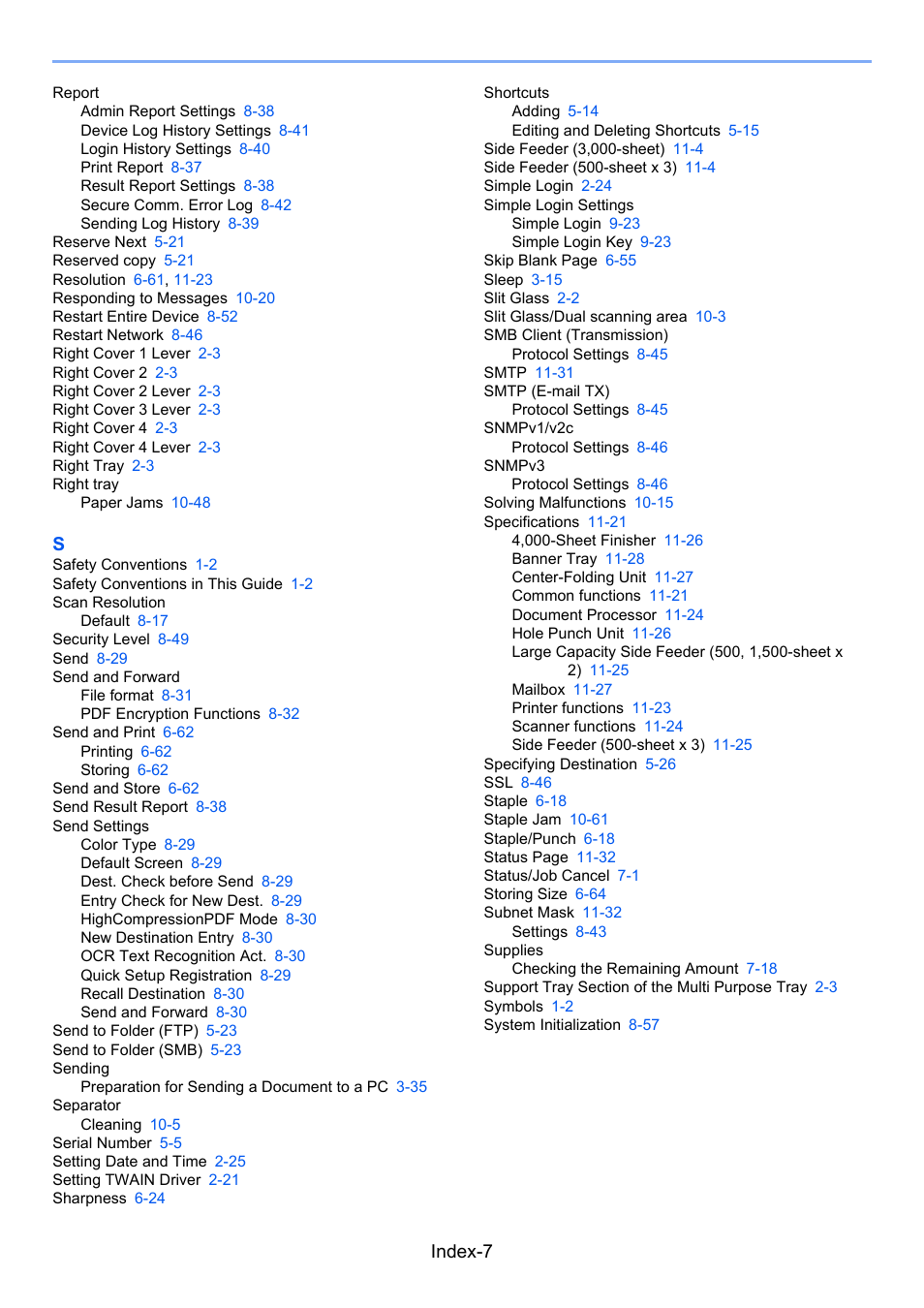 Index-7 | TA Triumph-Adler 6555i User Manual | Page 537 / 540