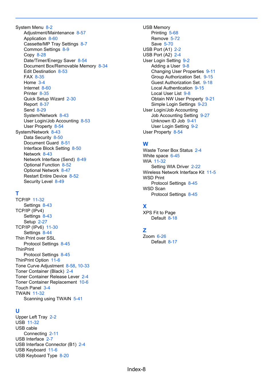Index-8 | TA Triumph-Adler 6555i User Manual | Page 538 / 540