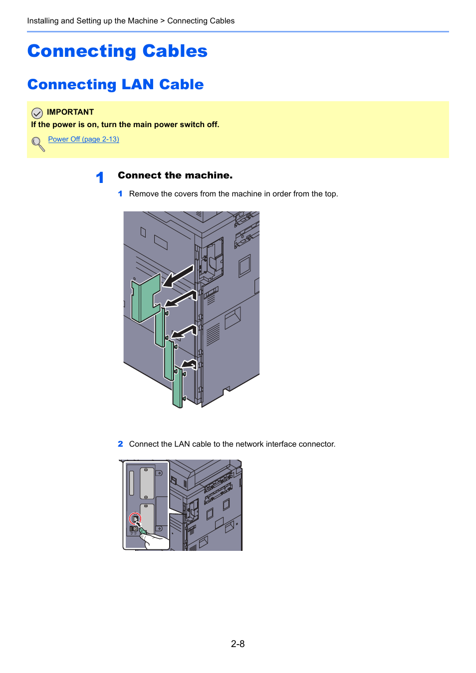 Connecting cables, Connecting lan cable, Connecting cables -8 | Connecting lan cable -8 | TA Triumph-Adler 6555i User Manual | Page 64 / 540