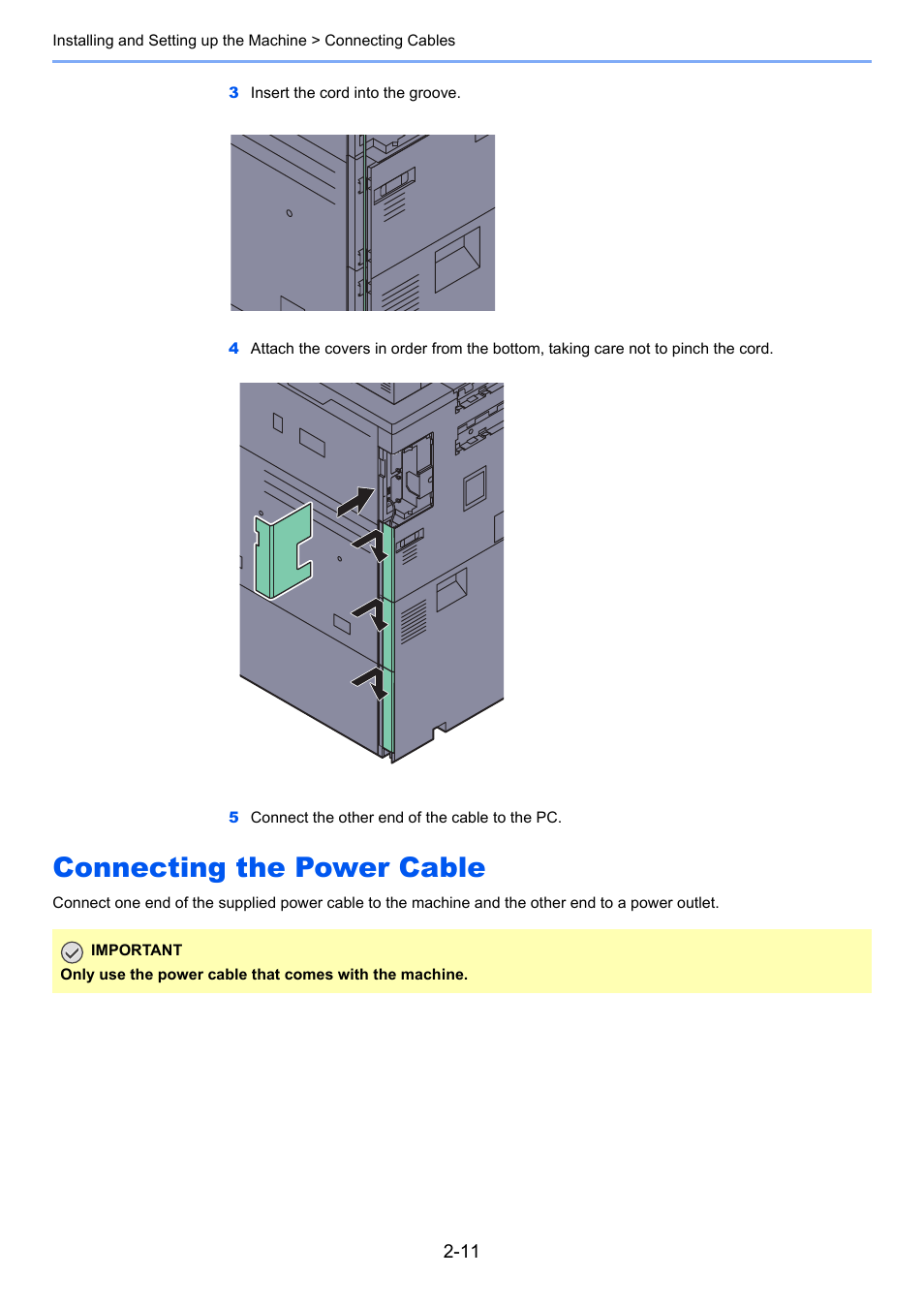 Connecting the power cable, Connecting the power cable -11 | TA Triumph-Adler 6555i User Manual | Page 67 / 540
