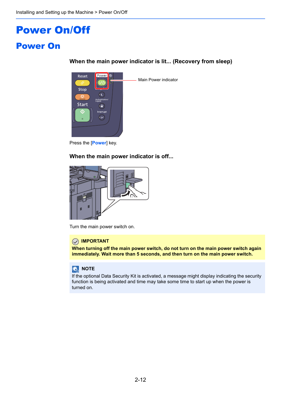 Power on/off, Power on, Power on/off -12 | Power on -12 | TA Triumph-Adler 6555i User Manual | Page 68 / 540