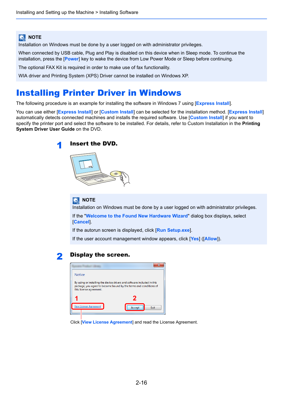 Installing printer driver in windows, Installing printer driver in windows -16 | TA Triumph-Adler 6555i User Manual | Page 72 / 540