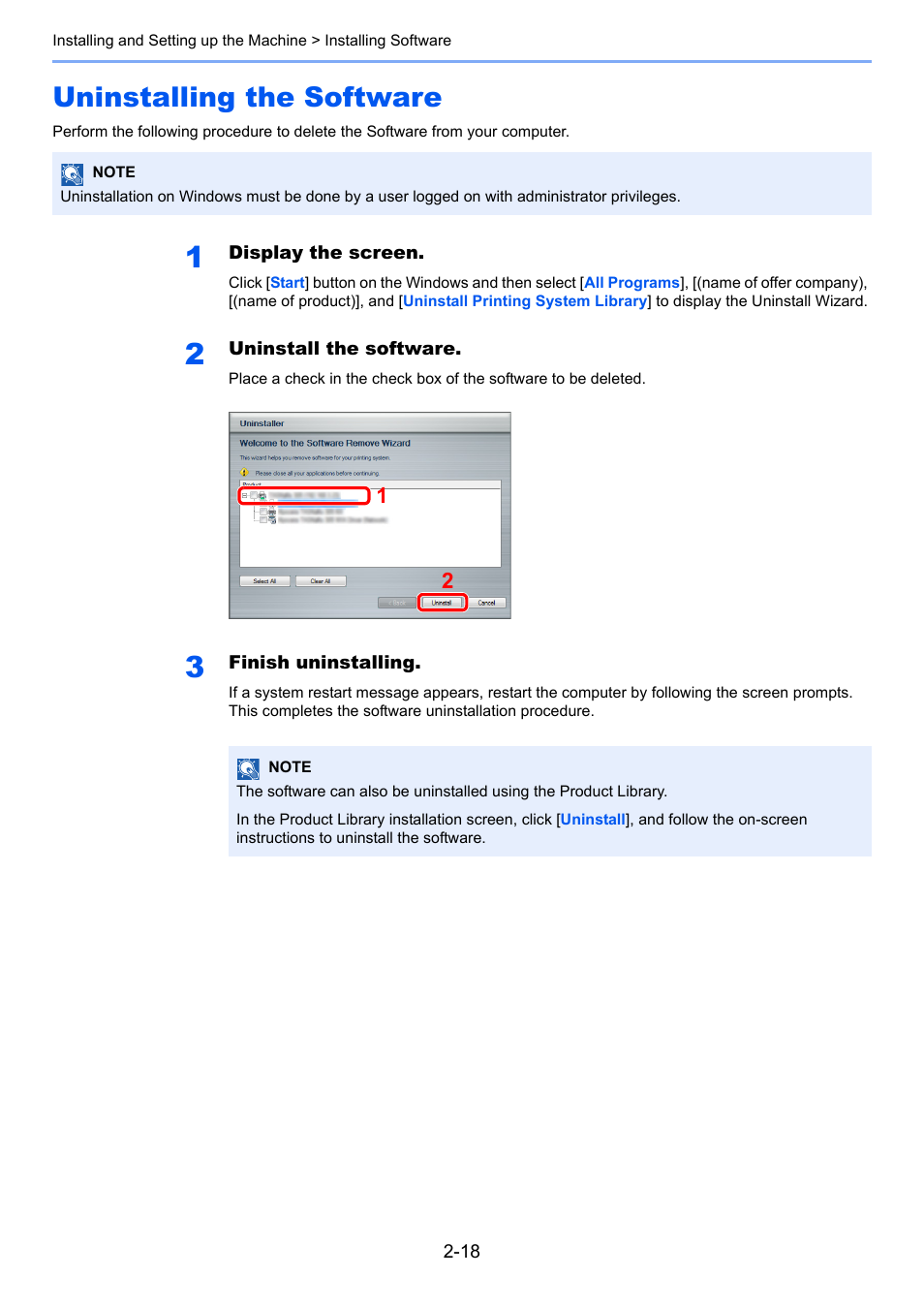 Uninstalling the software, Uninstalling the software -18 | TA Triumph-Adler 6555i User Manual | Page 74 / 540