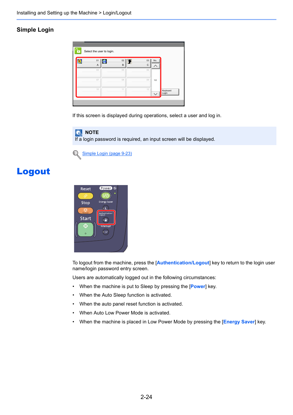 Logout, Logout -24, Simple login | TA Triumph-Adler 6555i User Manual | Page 80 / 540