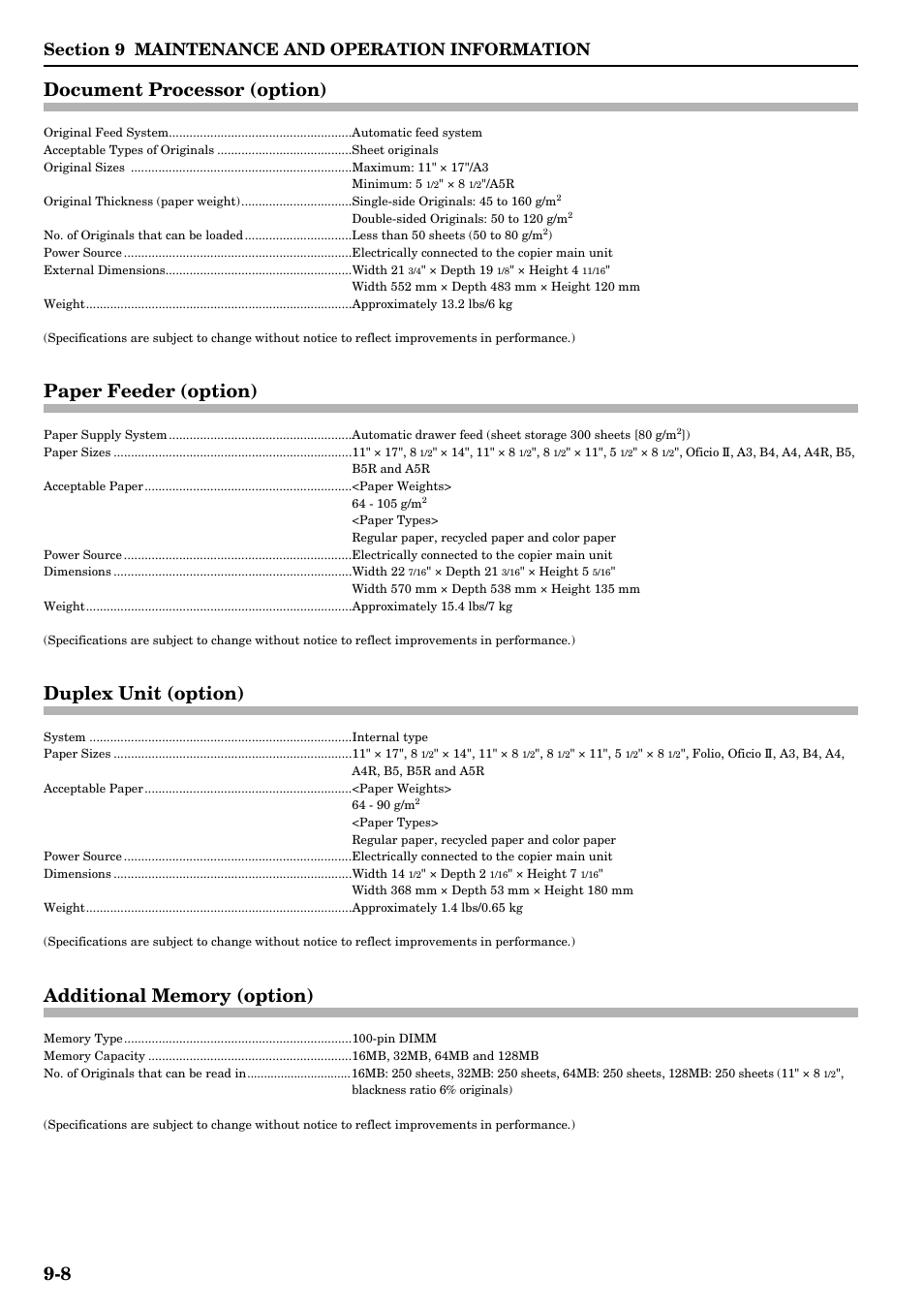 Document processor (option), Paper feeder (option), Duplex unit (option) | Additional memory (option), 8 document processor (option) | TA Triumph-Adler DC 2016 User Manual | Page 112 / 123