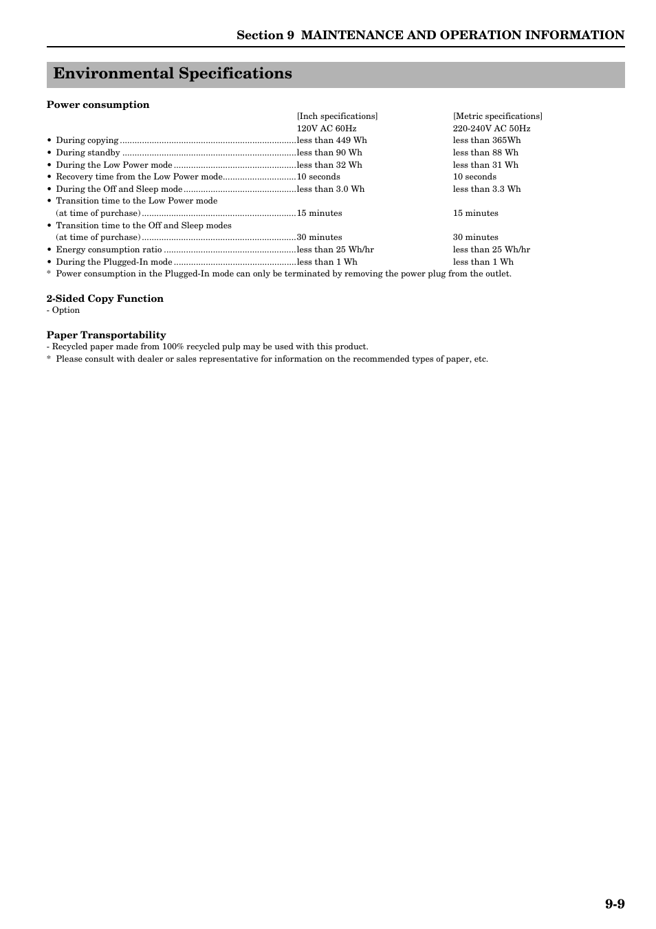 Environmental specifications, Environmental specifications -9 | TA Triumph-Adler DC 2016 User Manual | Page 113 / 123