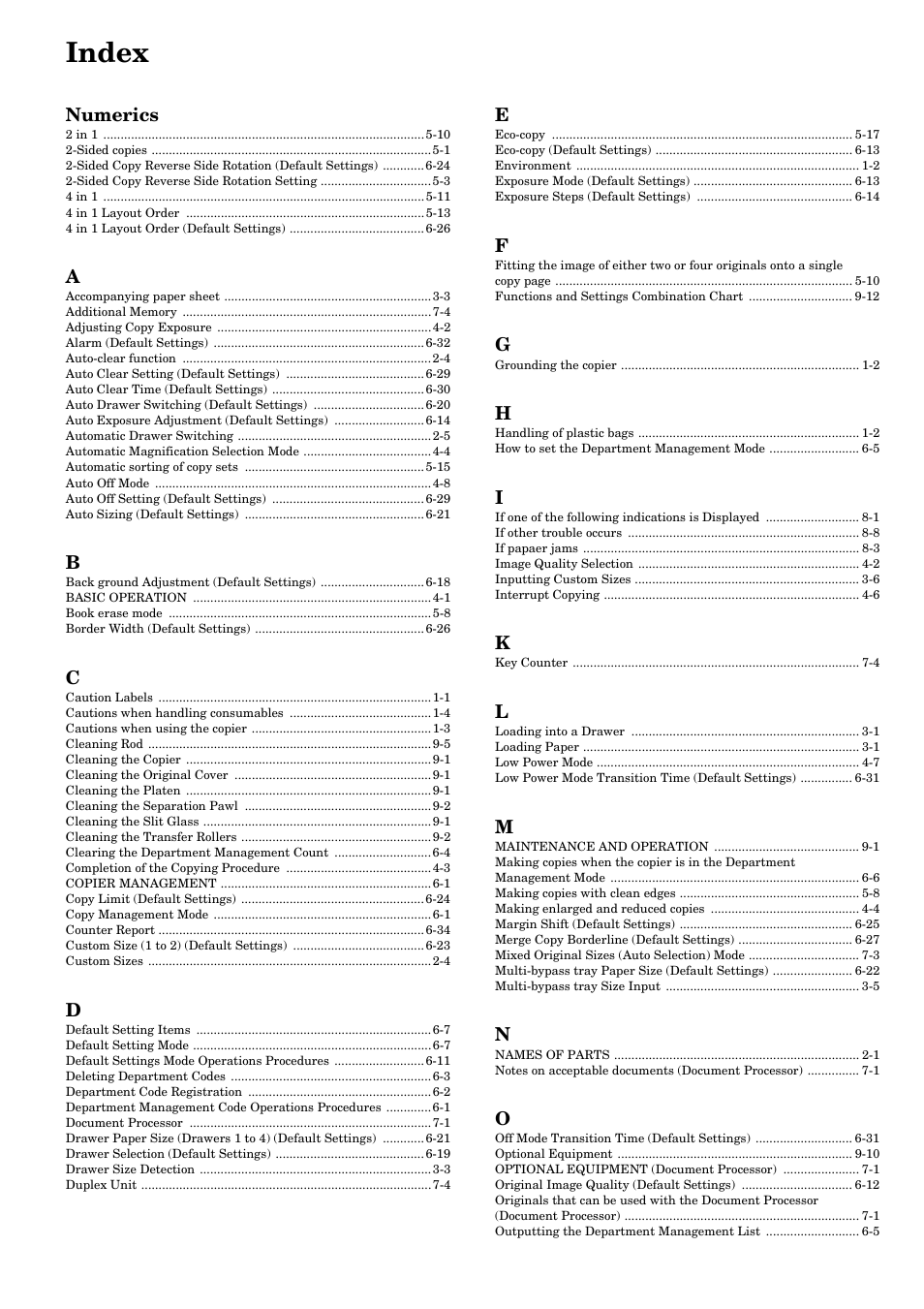 Index | TA Triumph-Adler DC 2016 User Manual | Page 119 / 123