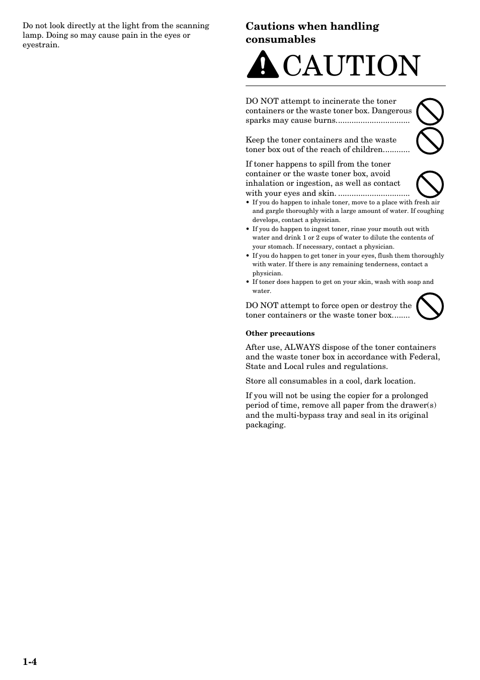 Caution, Cautions when handling consumables | TA Triumph-Adler DC 2016 User Manual | Page 12 / 123