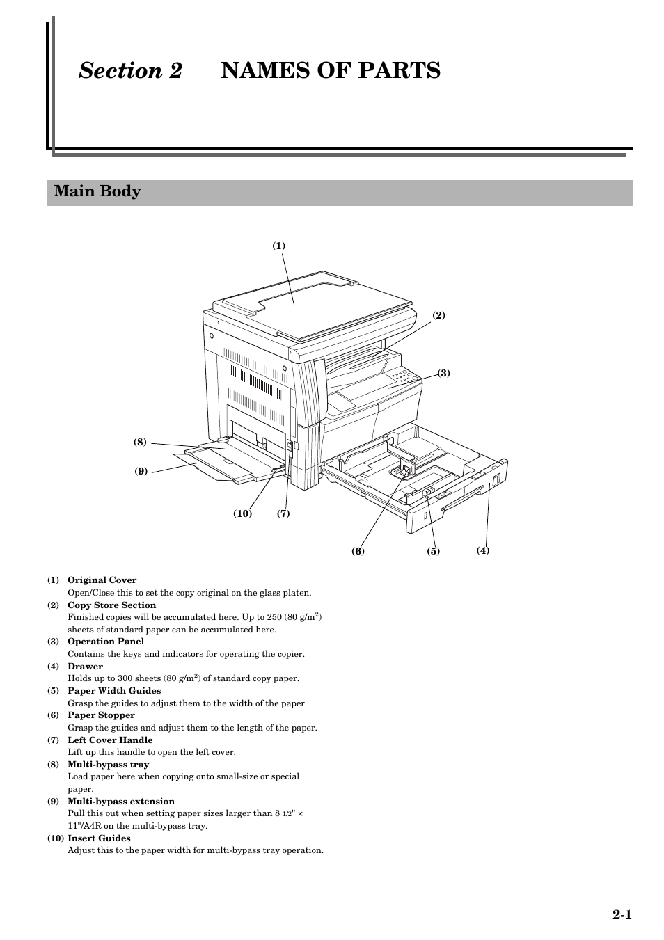 Section 2 names of parts, Main body, Section 2 | Names of parts -1, Main body -1 | TA Triumph-Adler DC 2016 User Manual | Page 17 / 123