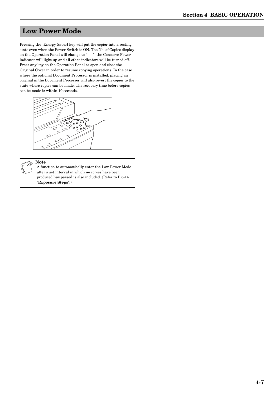 Low power mode, Low power mode -7, P.4-7 "low power mode | Refer to p.4-7 | TA Triumph-Adler DC 2016 User Manual | Page 37 / 123