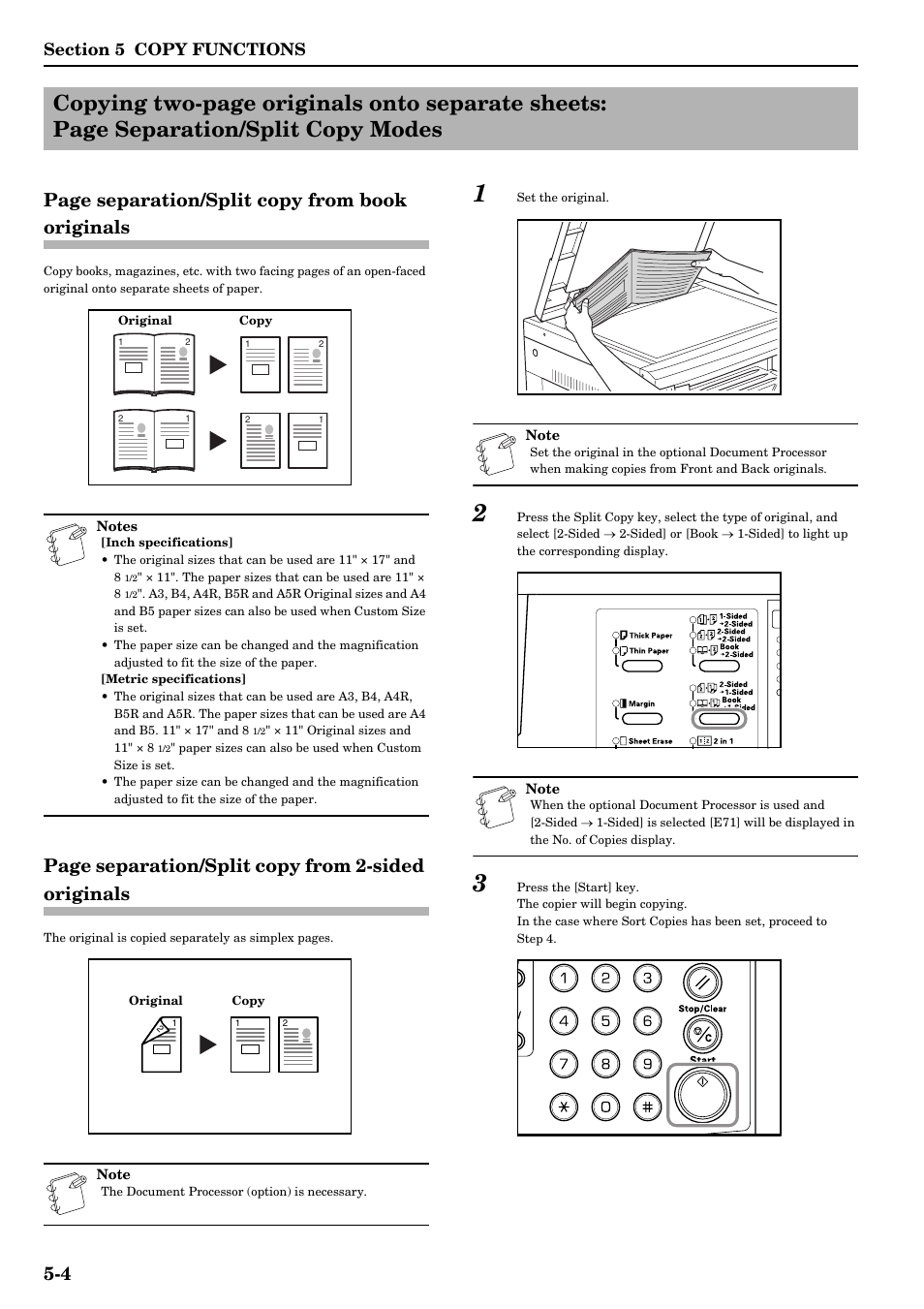 Refer to p.5-4), Refer to p.5-4, S (refer to p.5-4.) | 4 page separation/split copy from book originals, Page separation/split copy from 2-sided originals | TA Triumph-Adler DC 2016 User Manual | Page 42 / 123