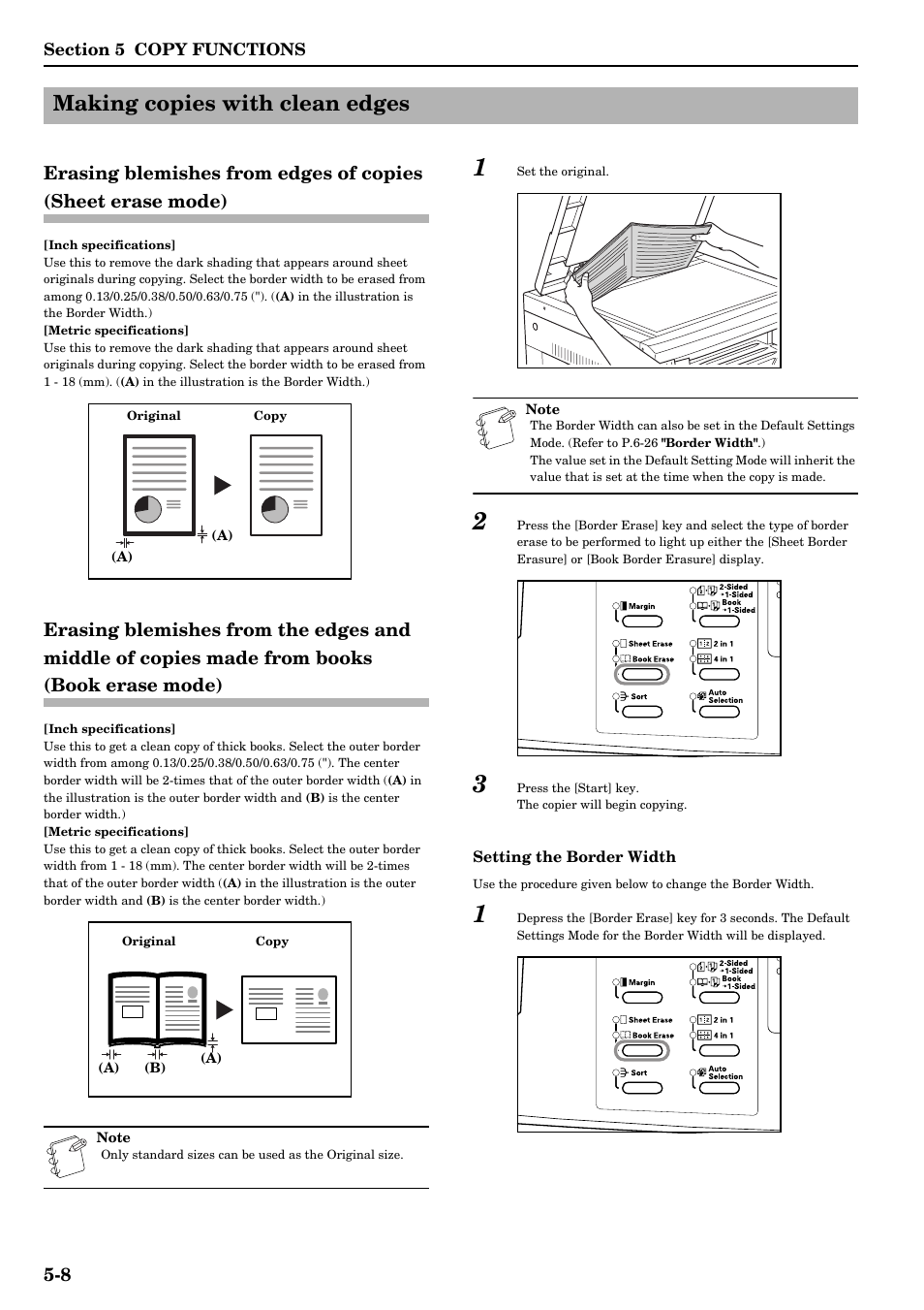 Making copies with clean edges, Making copies with clean edges -8, Mode) -8 | Made from books (book erase mode) -8, Refer to p.5-8), Refer to p.5-8.) | TA Triumph-Adler DC 2016 User Manual | Page 46 / 123