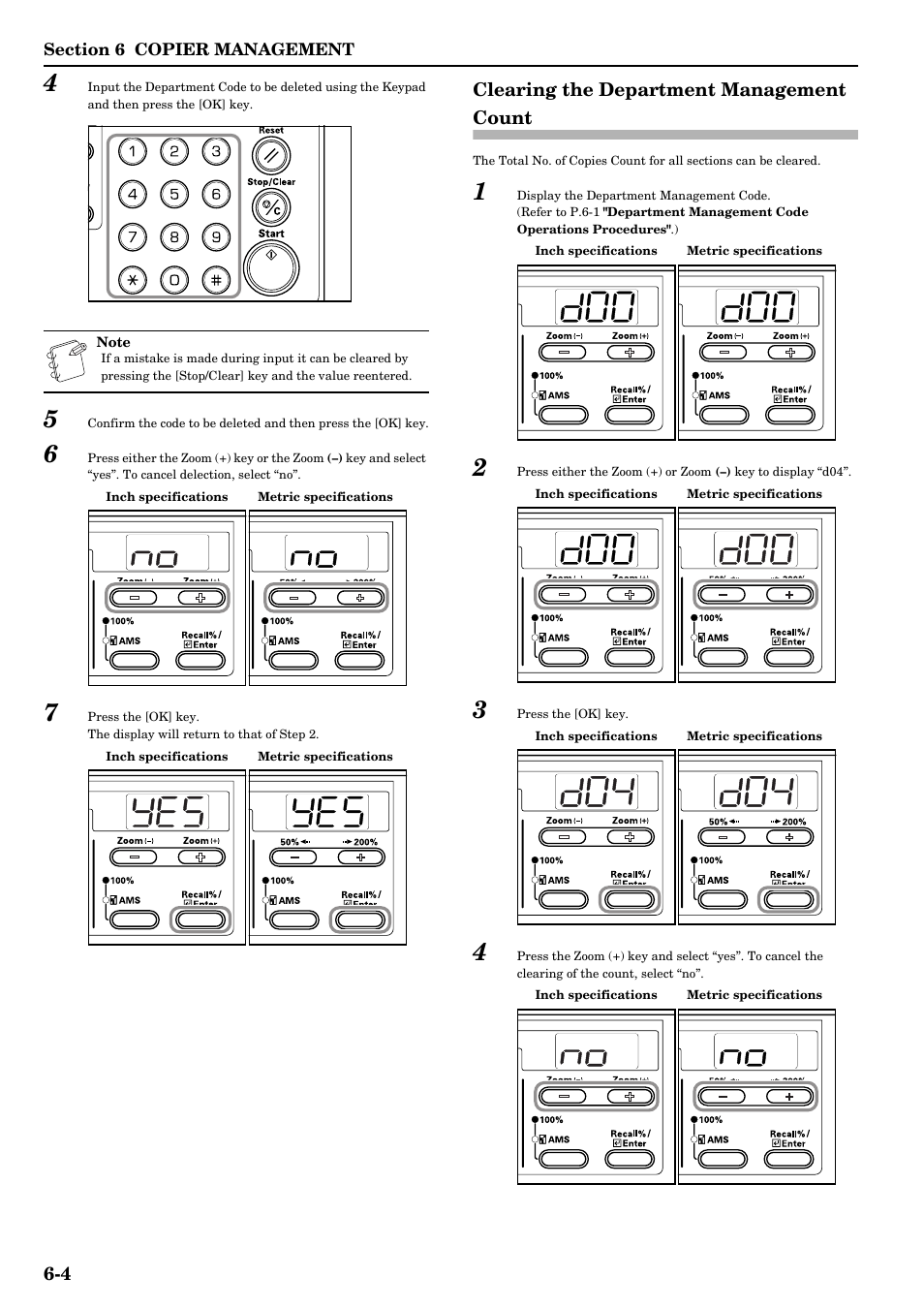 Clearing the department management count, Clearing the department management count -4 | TA Triumph-Adler DC 2016 User Manual | Page 60 / 123