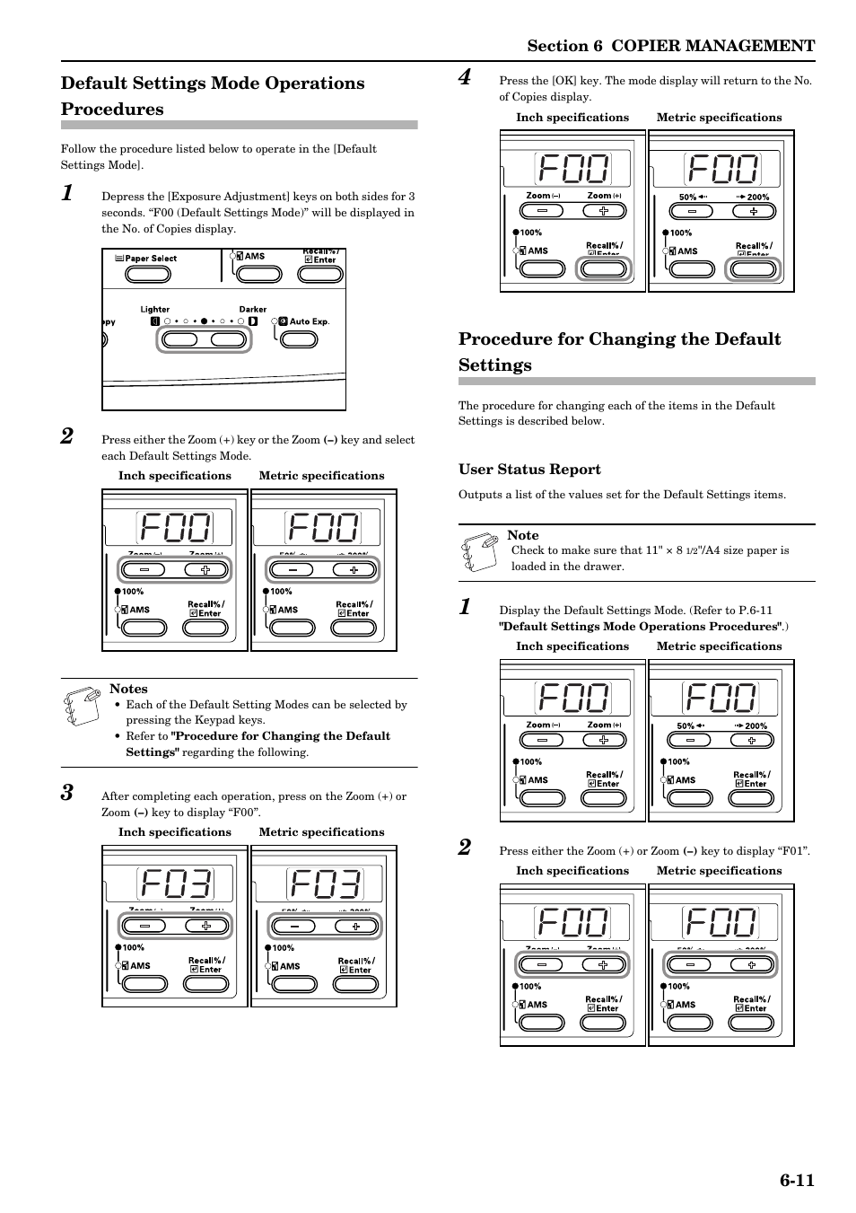 Default settings mode operations procedures, Procedure for changing the default settings, 11 default settings mode operations procedures | TA Triumph-Adler DC 2016 User Manual | Page 67 / 123