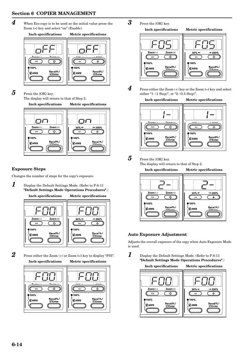 Refer to p.6-14 "auto exposure adjustment, P.6-14 "exposure steps" .) | TA Triumph-Adler DC 2016 User Manual | Page 70 / 123
